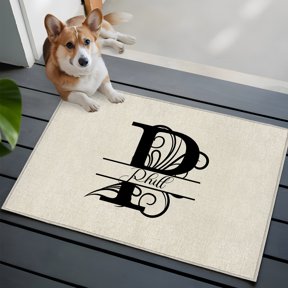 Letter P Bathroom Mat 2x3 FT, Non Slip Small Kitchen Mat, Monogram Words Washable Soft Backed Front Door Throw Rug Non-Shedding Indoor Outdoor Doormat for Entryway Sink