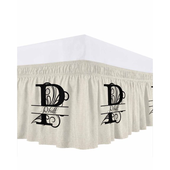 Letter P Bed Skirt Queen Size, Monogram Words Wrap Around Bed Skirting with Adjustable Elastic Strap, Dust Ruffle Pleated Bedskirts 16 Inch Drop for Bedroom Queen Beds