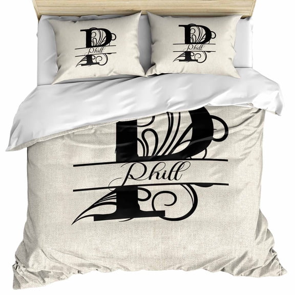 Letter P Bedding 3 Piece Duvet Cover Set Full Size, Monogram Words Soft Microfiber Comforter Cover with Zipper Closure & Pillowcases, Wrinkle & FadeResistant Quilt Cover