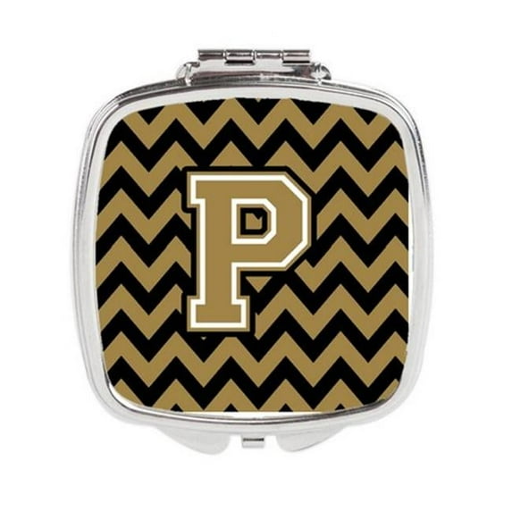 Letter P Chevron Black & Gold Compact Mirror