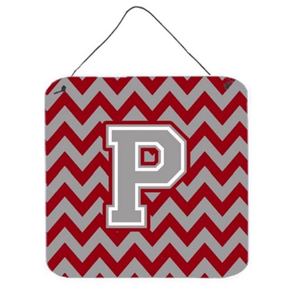 Letter P Chevron Crimson & Grey Wall or Door Hanging Prints