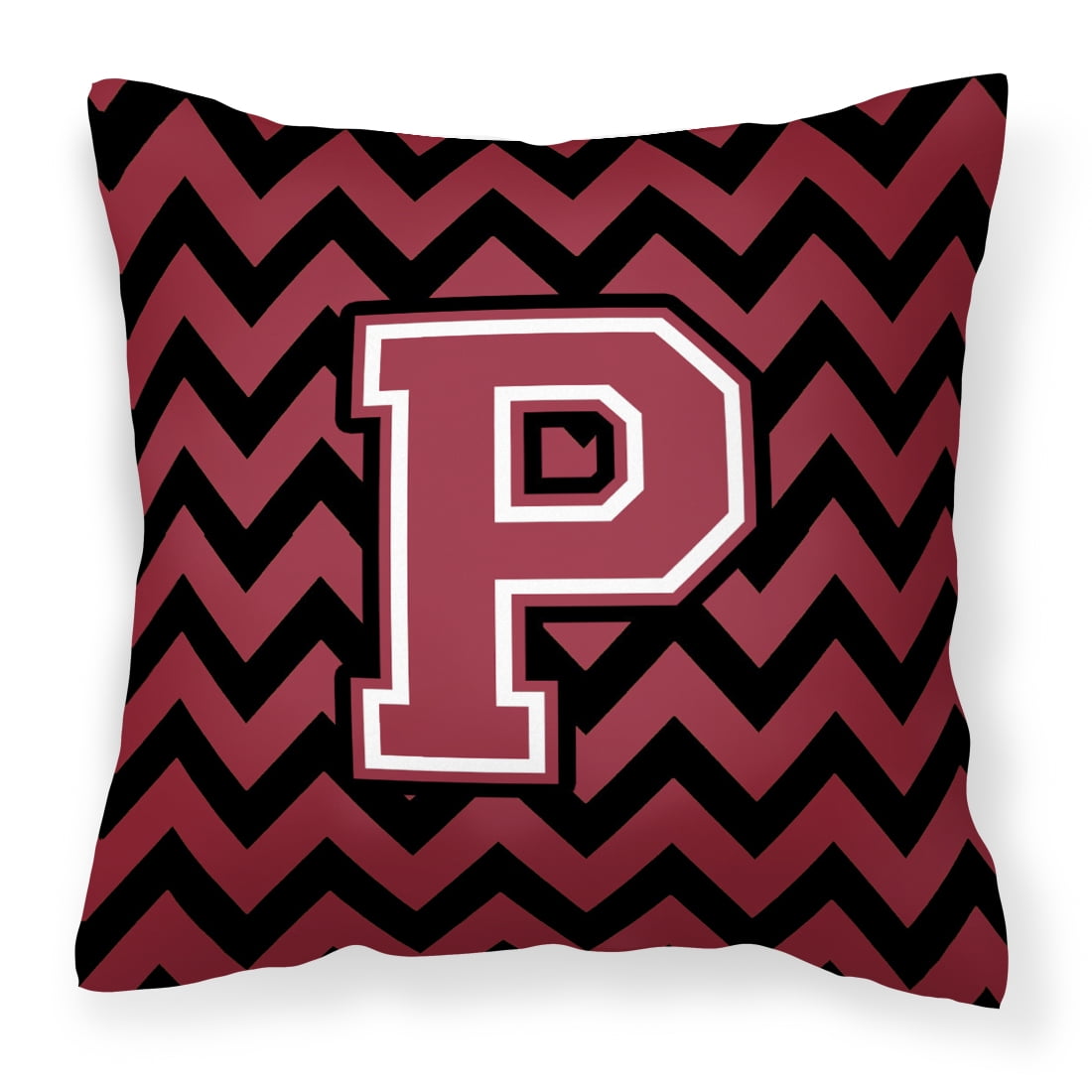 Letter P Chevron Garnet and Black Fabric Decorative Pillow