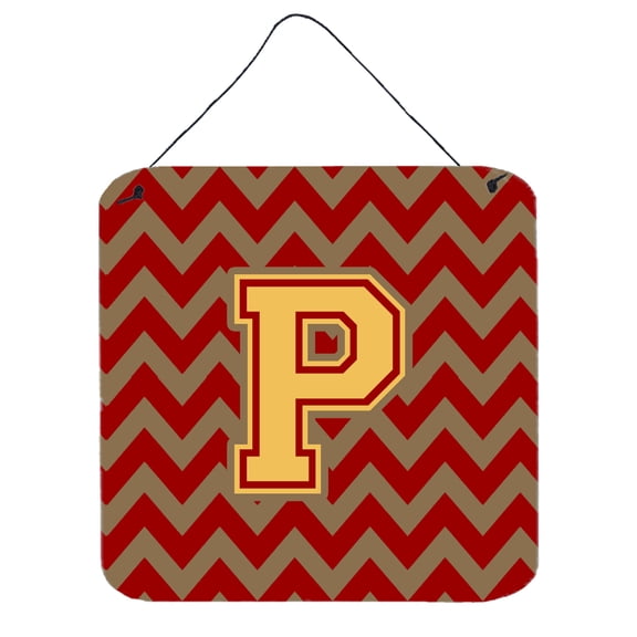 Letter P Chevron Garnet and Gold  Wall or Door Hanging Prints