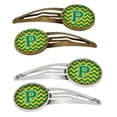 thumbnail image 1 of Letter P Chevron Green & Gold Barrettes Hair Clips, Set of 4, 1 of 1