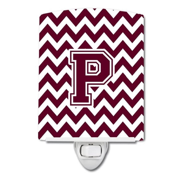 Letter P Chevron Maroon & White Ceramic Night Light