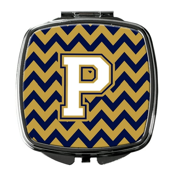 Letter P Chevron Navy Blue and Gold Compact Mirror CJ1057-PSCM