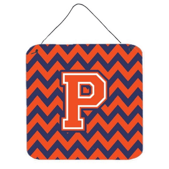 Letter P Chevron Orange & Blue Wall or Door Hanging Prints, 6 x 0.02 x 6 in.