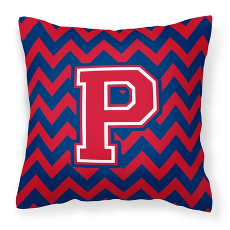 Letter P Chevron Yale Blue and Crimson Fabric Decorative Pillow