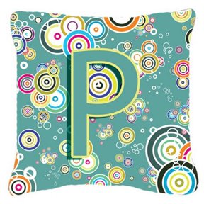 Letter P Circle Circle Teal Initial Alphabet Canvas Fabric Decorative Pillow
