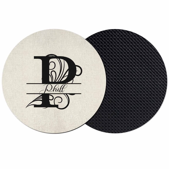 Letter P Coasters Set of 2, Monogram Words Absorbent Coasters for Drinks, Coaster for Bar Office Dining Coffee Table Accessories Decor, Non Slip Round Desk Coaster