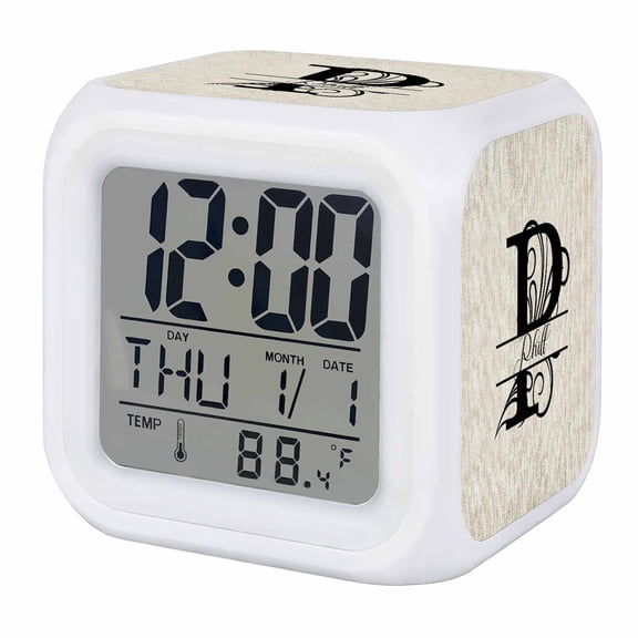 Letter P Digital Alarm Clock for Bedrooms, Smart LED Alarm Clock with 7 Color Changing Night Light, Monogram Words Silent Wake Up Clocks for Sleep Study Cooking 3.2"x3.2"