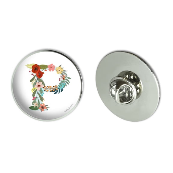 Letter P Floral Monogram Initial Metal 1.1" Tie Tack Hat Lapel Pin Pinback