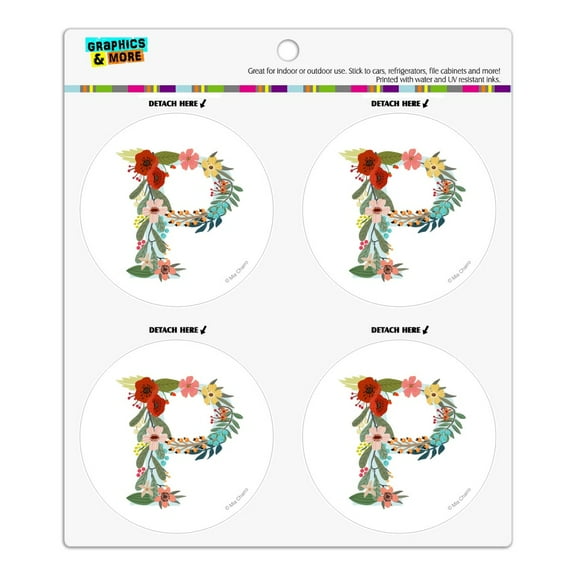 Letter P Floral Monogram Initial Refrigerator Fridge Locker Vinyl Circle Magnet Set
