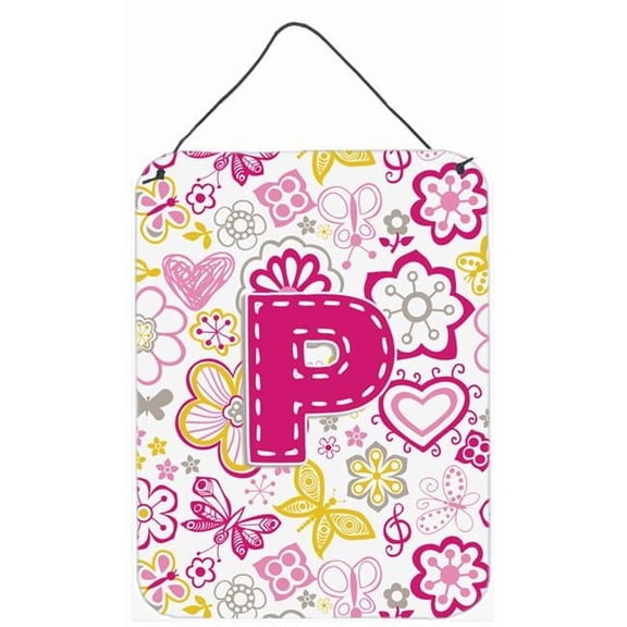 Letter P Flowers And Butterflies Pink Wall and Door Hanging Prints - Pink - 12 L x 0.02 W x 16 H in.