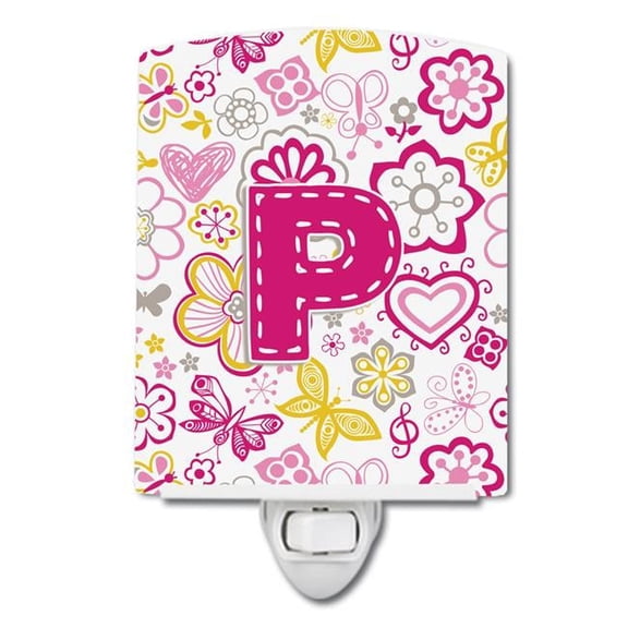 Letter P Flowers & Butterflies Pink Ceramic Night Light