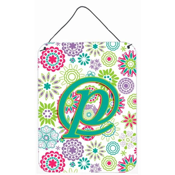 Letter P Flowers Pink Teal Green Initial Wall and Door Hanging Prints