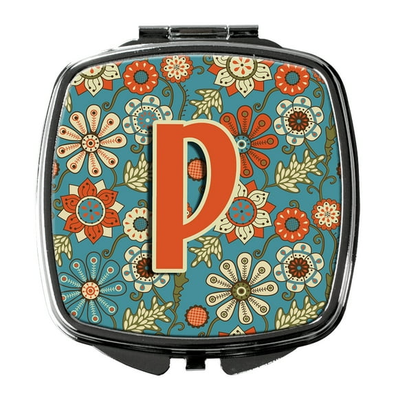 Letter P Flowers Retro Blue Compact Mirror CJ2012-PSCM