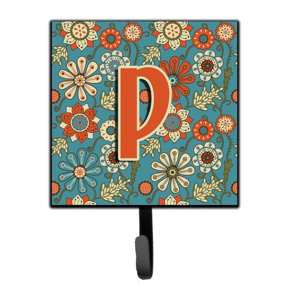 Letter P Flowers Retro Blue Leash or Key Holder