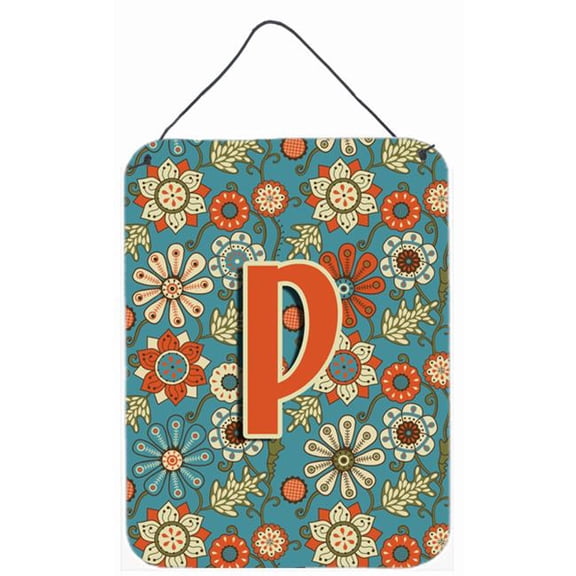 Letter P Flowers Retro Blue Wall and Door Hanging Prints