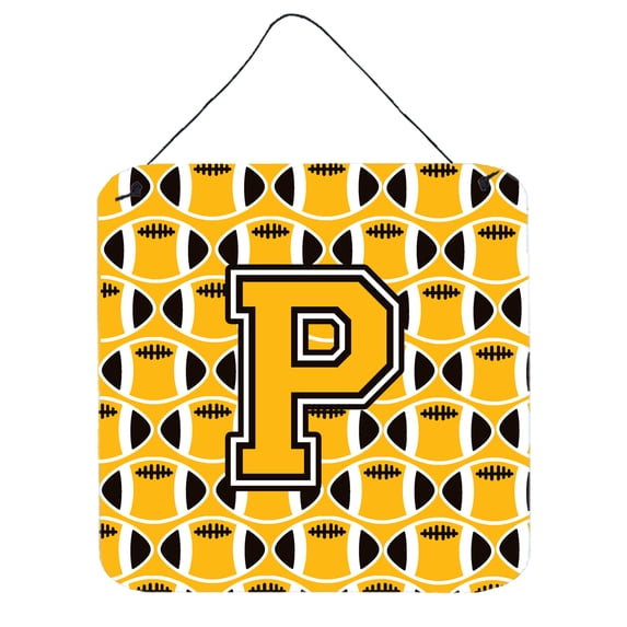 Letter P Football Black Old Gold and White Wall or Door Hanging Prints