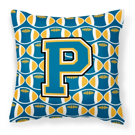 Letter P Football Blue and Gold Fabric Decorative Pillow