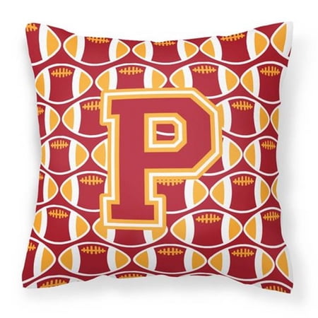 Letter P Football Cardinal and Gold Fabric Decorative Pillow
