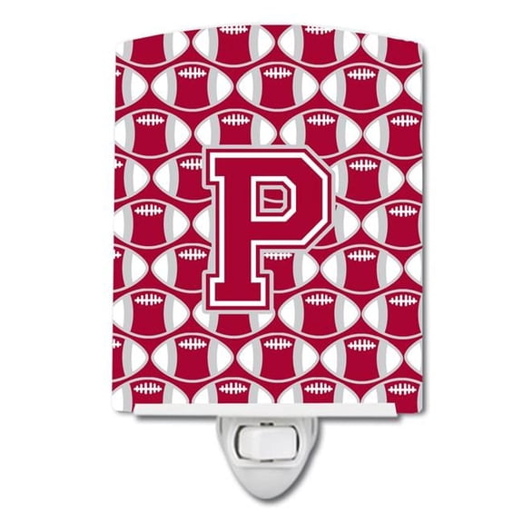 Letter P Football Crimson, Grey & White Ceramic Night Light