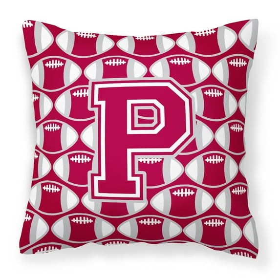Letter P Football Crimson, grey and white Fabric Decorative Pillow