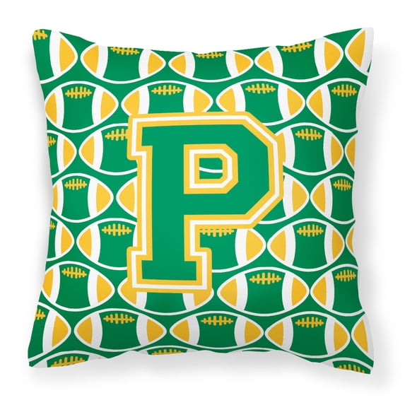 Letter P Football Green and Gold Fabric Decorative Pillow