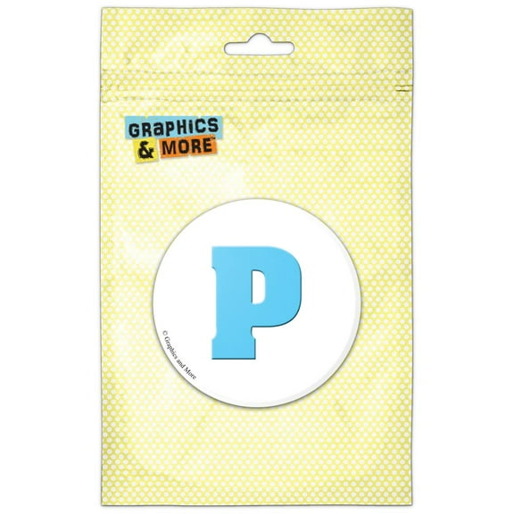 Letter P Initial Baby Boy Block Font Blue Shower Refrigerator Button Magnet