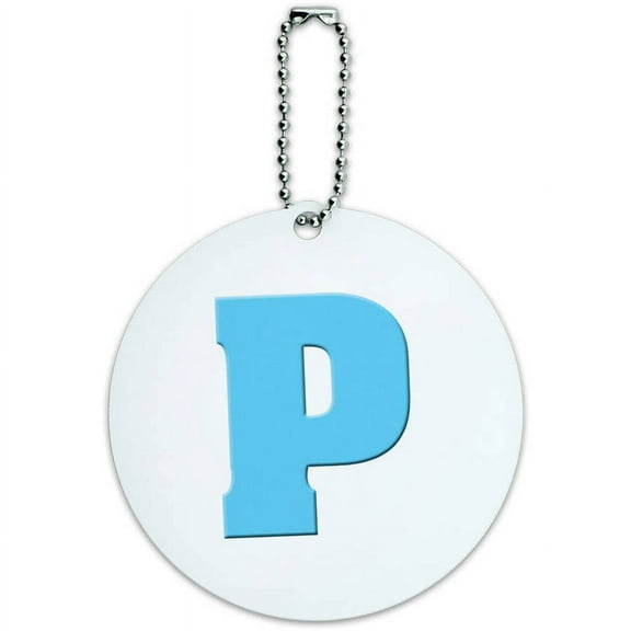 Letter P Initial Baby Boy Block Font Blue Shower Round Luggage ID Tag Card for Suitcase or Carry-On