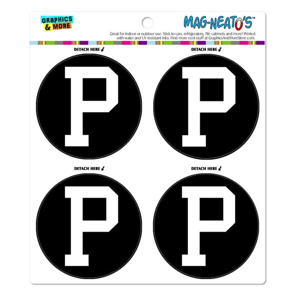 Letter P Initial Black White MAG-NEATO'S(TM) Car/Refrigerator Magnet Set