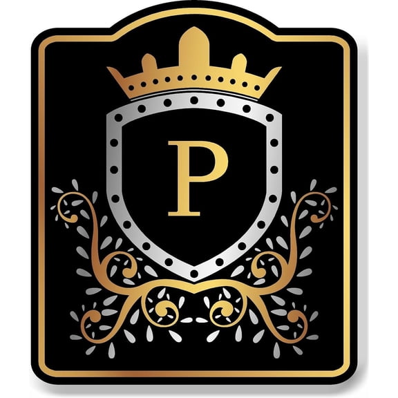 Letter P Initial Fancy Gold Crown BLACK Aluminum Composite Sign 15''x18''