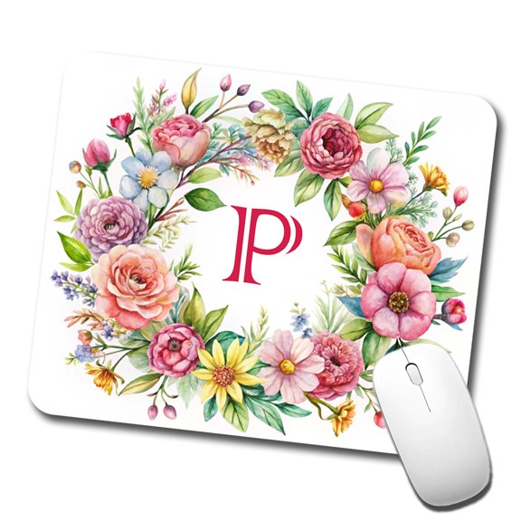 Letter P Initial Monogram Flowers Floral Mouse Pad Low Profile Gaming Mat