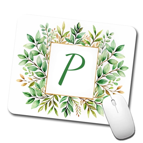 Letter P Initial Monogram Frame Leaf Mouse Pad Low Profile Gaming Mat