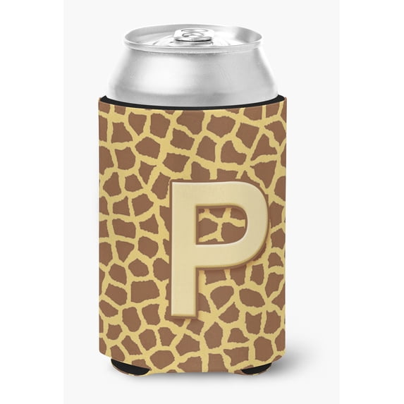 Letter P Initial Monogram - Giraffe Can or Bottle Hugger
