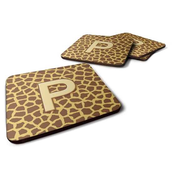 Letter P Initial Monogram - Giraffe Foam Coaster Set of 4