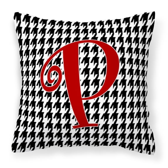 Letter P Initial Monogram - Houndstooth Black Fabric Decorative Pillow