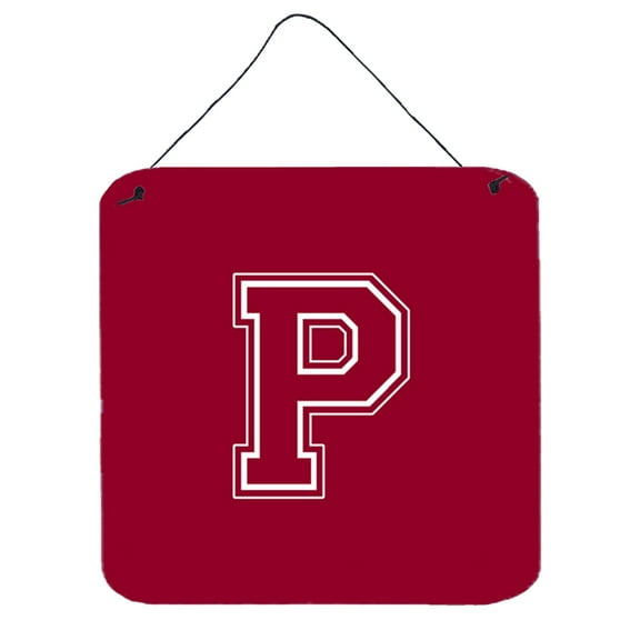 Letter P Initial Monogram - Maroon and White Wall or Door Hanging Prints