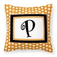 thumbnail image 1 of Letter P Initial Monogram - Orange Polkadots Fabric Decorative Pillow, 1 of 4