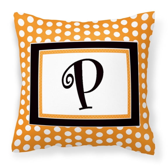 Letter P Initial Monogram - Orange Polkadots Fabric Decorative Pillow