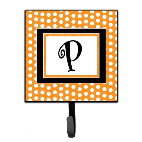 Letter P Initial Monogram - Orange Polkadots Leash or Key Holder