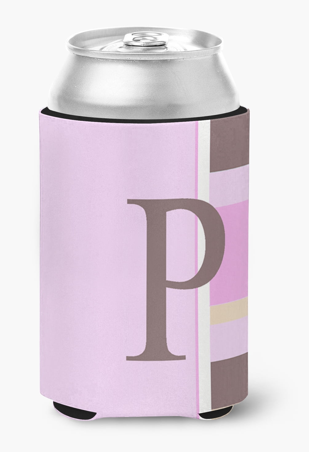 Letter P Initial Monogram - Pink Stripes Can or Bottle Hugger