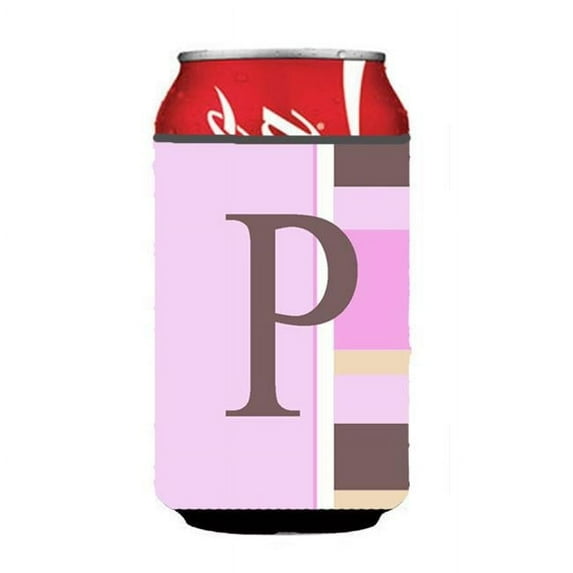 Letter P Initial Monogram - Pink Stripes Can or Bottle Hugger