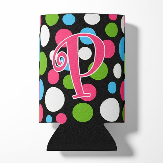 Letter P Initial Monogram - Polkadots and Pink Can or Bottle Hugger