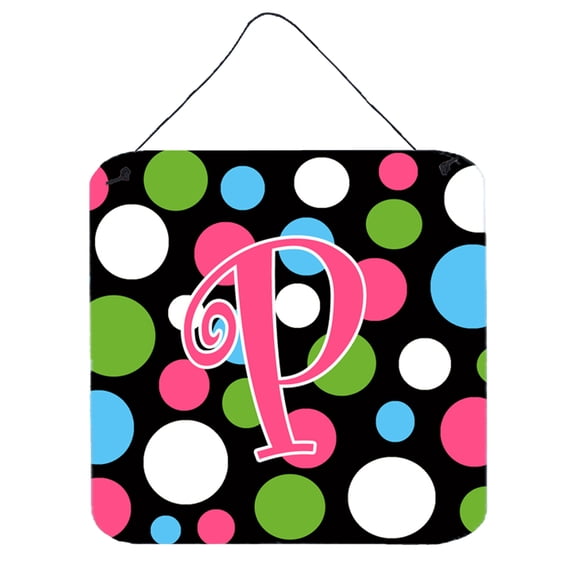Letter P Initial Monogram - Polkadots and Pink Wall or Door Hanging Prints
