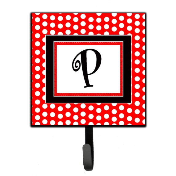 Letter P Initial - Red Black Polka Dots Leash or Key Holder