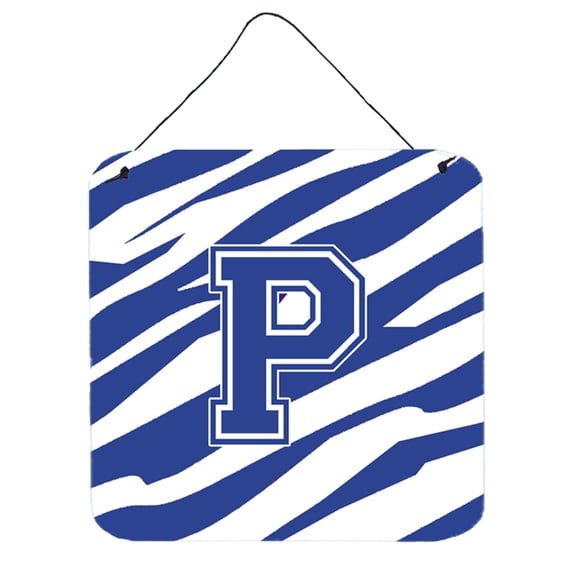Letter P Initial Tiger Stripe Blue and White Wall or Door Hanging Prints