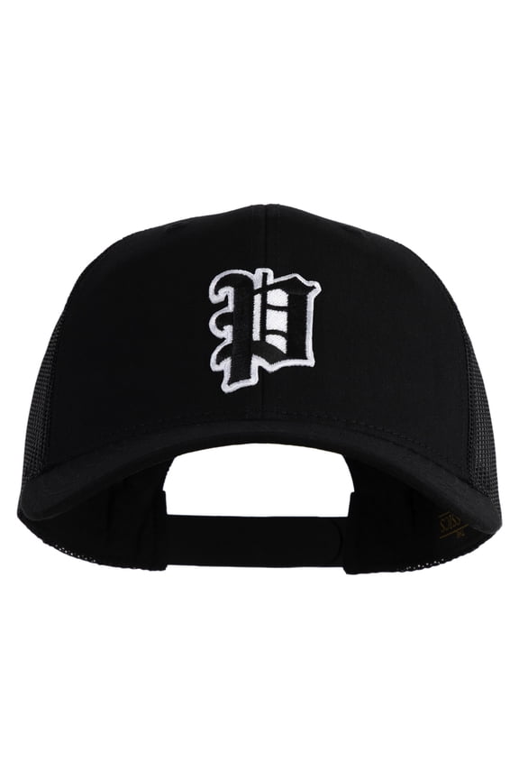 Letter P Iron on Patched Retro Trucker Cap - Black OSFM