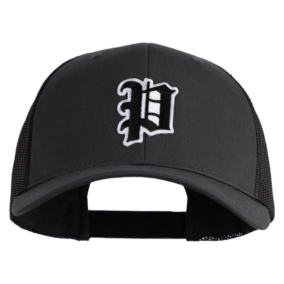 Letter P Iron on Patched Retro Trucker Cap - Dk Heather OSFM